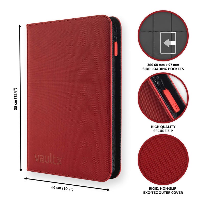 Vault X 9 Pocket Trading Card Zip Binder, 360 Cards, Premium Exo-Tec Album Material, 20 Side-Loading Pages, Folder for Collectible Games, Sports, TCG (Red) - Image 2